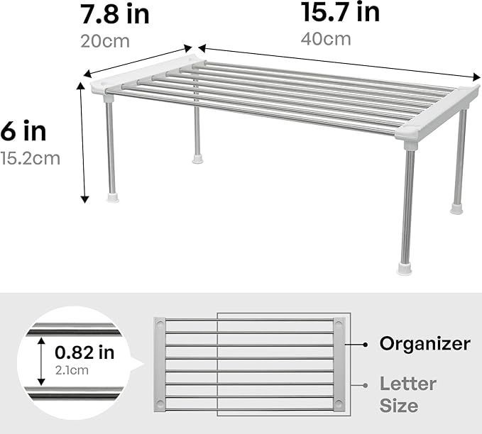 carrotez Cabinet Organizer Shelf, Set of 2 Stackable Kitchen Counter Shelves, Kitchen Cabinet Organizers and Storage, Pantry Storage Shelf Organizer, 15.7 x 7.8 x 6.1 - White-NeatNest