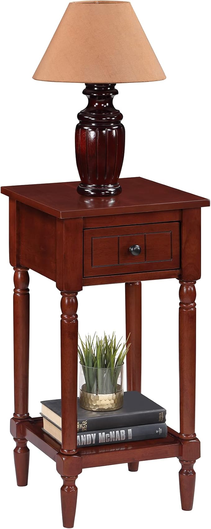 Convenience Concepts French Country Khloe 1 Drawer Accent End Table 14" - Traditional Farmhouse Side Table with Storage Drawer and Shelf for Living Room, Mahogany-NeatNest