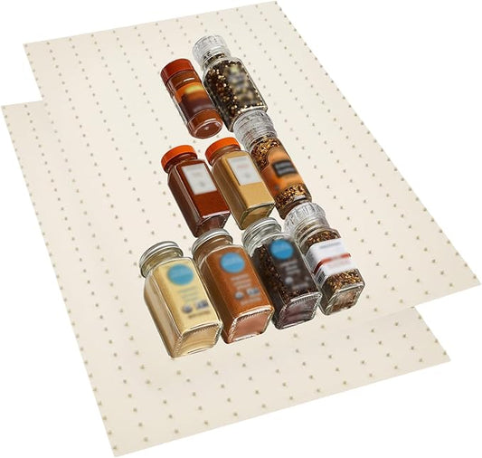 Gosmol Spice Drawer Organizer insert, Adjustable & Non-Slip Silicone Spice Drawer Liner for Seasoning Jars and Spice Bottles, Spice Rack, Set of 2-Pearl-NeatNest