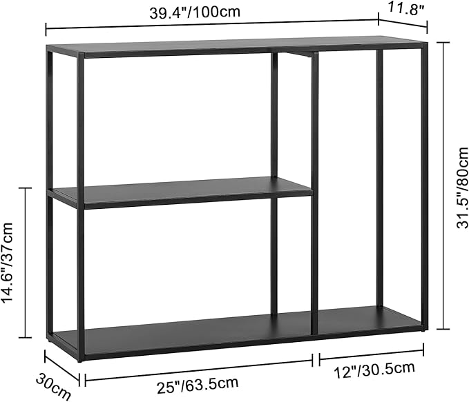 HDANI Console Table, Narrow Entryway Table, 3 Tier Metal Hallway Table, 11.8''Dx39.4''Wx31.5''H(Black)-NeatNest