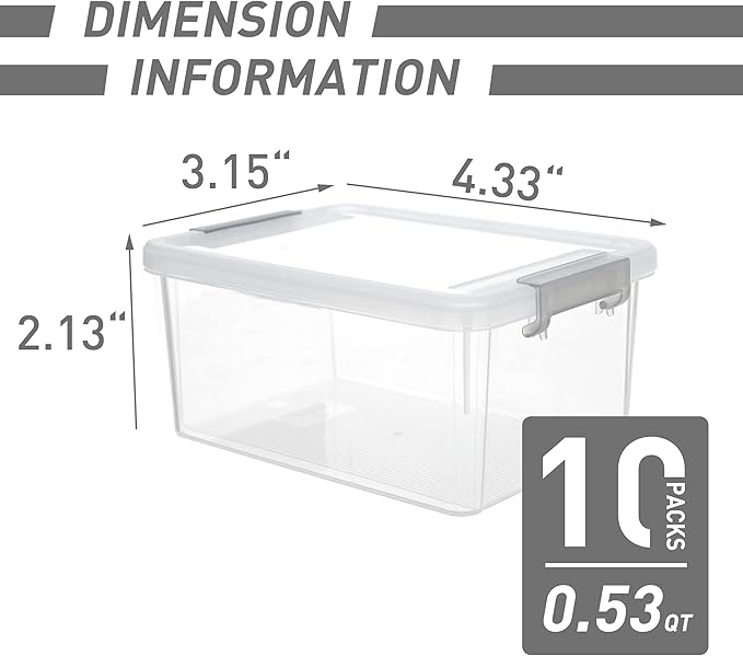 Citylife 0.53 QT 10 Packs Small Storage Bins Plastic Storage Container Stackable Box with Lids for Organizing, Clear White-NeatNest