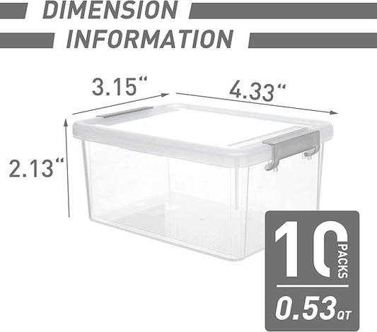 Citylife 0.53 QT 10 Packs Small Storage Bins Plastic Storage Container Stackable Box with Lids for Organizing, Clear White-NeatNest