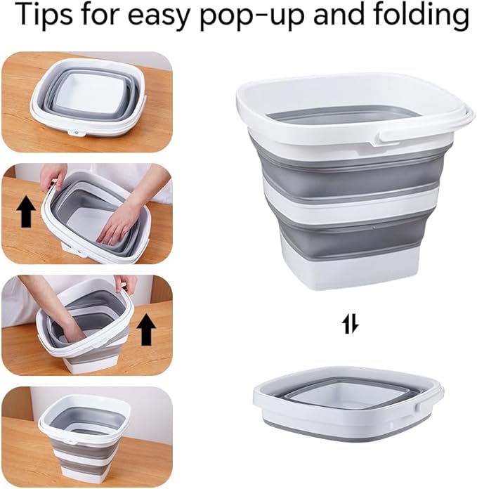 2 Pack Collapsible Plastic Bucket with Handle 0.79 Gallon (3L) Each Foldable Rectangular Tub for Cleaning Camping Essentials Space Saving Outdoor Portable Bucket for Camping-NeatNest
