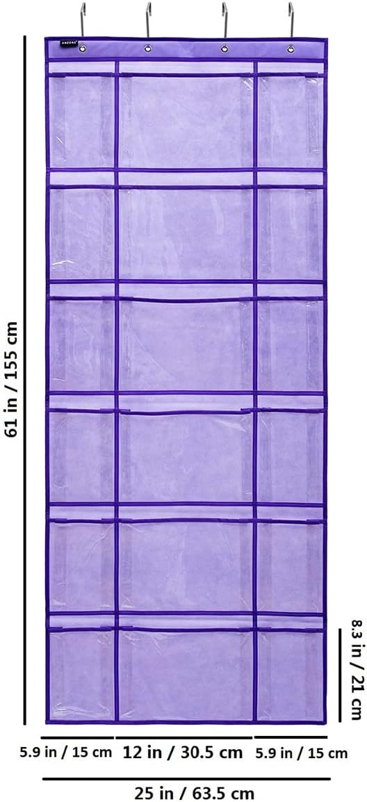 Over The Door Hanging Shoe Rack Organizer 18 Pockets Organizer with 6 Extra Large Clear Pockets for Shoe Holder Storage (18 Pockets-Purple)-NeatNest