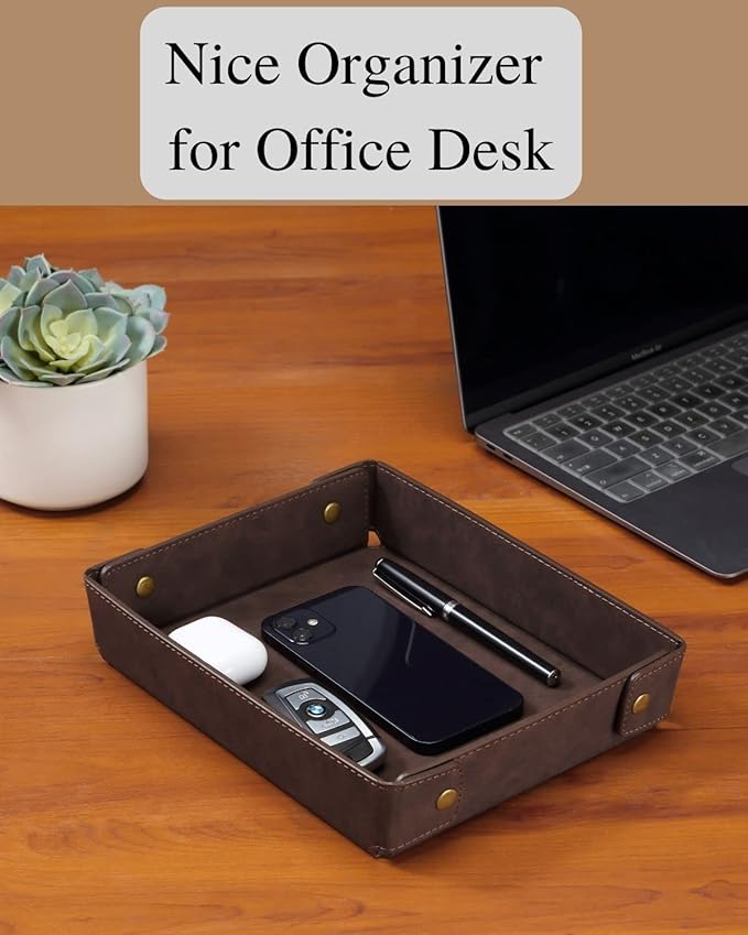 CASIRENA Faux Leather Valet Tray Organizer for Men - Catch-All Tray for Entryway Table Key, Wallet, Watch, Coin Change, Phone, Dresser EDC Dump Jewelry, Bedside Nightstand Desk-top Catchall-NeatNest