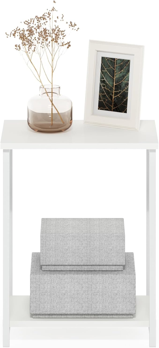 Furinno Simplistic Industrial Metal Frame End Table, 1-Pack, White/White-NeatNest