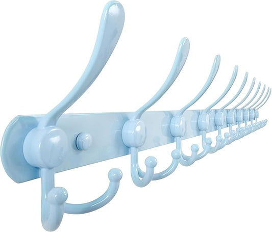 Dseap Coat Rack Wall Mount - 38” Long 10-Tri-Hooks Heavy Duty Coat Hanger Rail Wall Hooks for Hanging Coats Hats Clothing Clothes Purse Mudroom Entryway, Blue-NeatNest