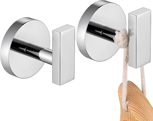 Robe Hook Polished Chrome Bath Towel Hooks Stainless Steel Wall Hooks for Bathroom Kitchen Closet Garage Door Hanger 2 Pack, AN1001CH-P2