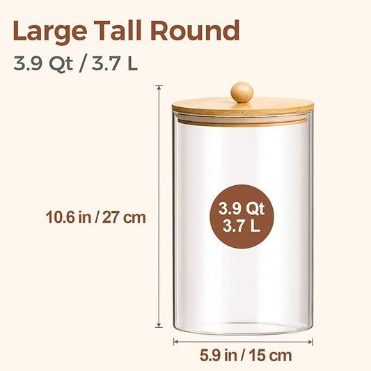 ComSaf 1 Gallon Cookie Jar, Large Glass Jar with lid, Glass Canisters with Lids Set of 2, 3.9 Qt Flour Container with Spoon and Clip, Glass Food Storage Pantry Containers for Sugar Oat Beans Pasta-NeatNest