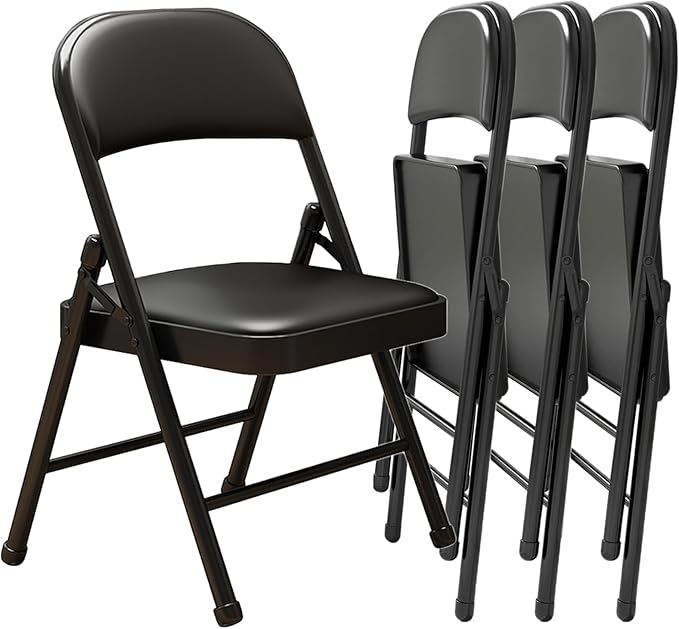 Black Padded Folding Chairs with Cushion 4 Pack, Heavy Duty Steel Metal Frame Foldable Chair for Indoor and Outdoor, Portable Stackable Commercial Seat for Bedroom Patio Party Event-NeatNest