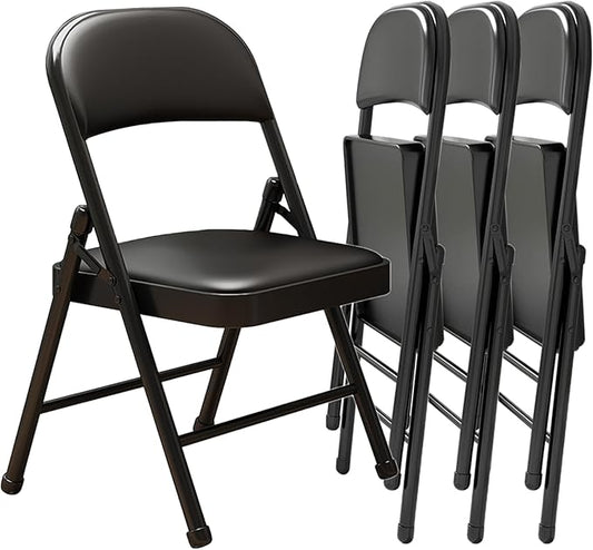 Black Padded Folding Chairs with Cushion 4 Pack, Heavy Duty Steel Metal Frame Foldable Chair for Indoor and Outdoor, Portable Stackable Commercial Seat for Bedroom Patio Party Event-NeatNest