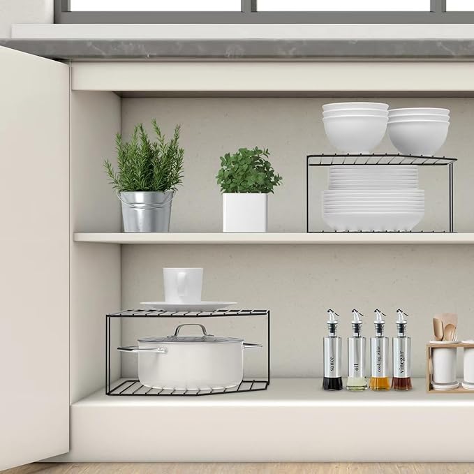 AKAZA 2-Tier Corner Stackable Organizer - Cabinet & Counter Shelf Rack, Storage Rack Organizer for Kitchen (Black)-NeatNest
