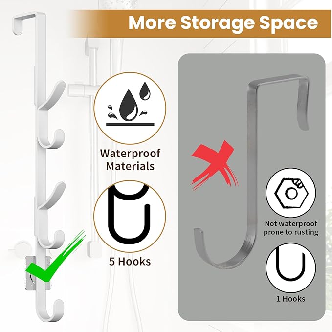 Over The Door Hooks, Metal Door Hooks for Hanging, Over The Door Purse Organizer for Coat Hanger, Back of Shower Door for Hanging Towel Rack Clothes, Hat, Bathroom, Closet (White-3Packs)