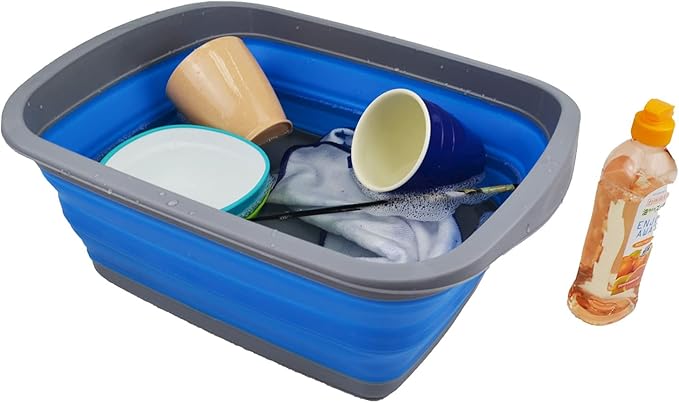 SAMMART 10L (2.6 Gallon) Collapsible Tub-Foldable Dish Tub-Portable Washing Basin-Space Saving Plastic Washtub (Dark Grey/Blue, 1)-NeatNest