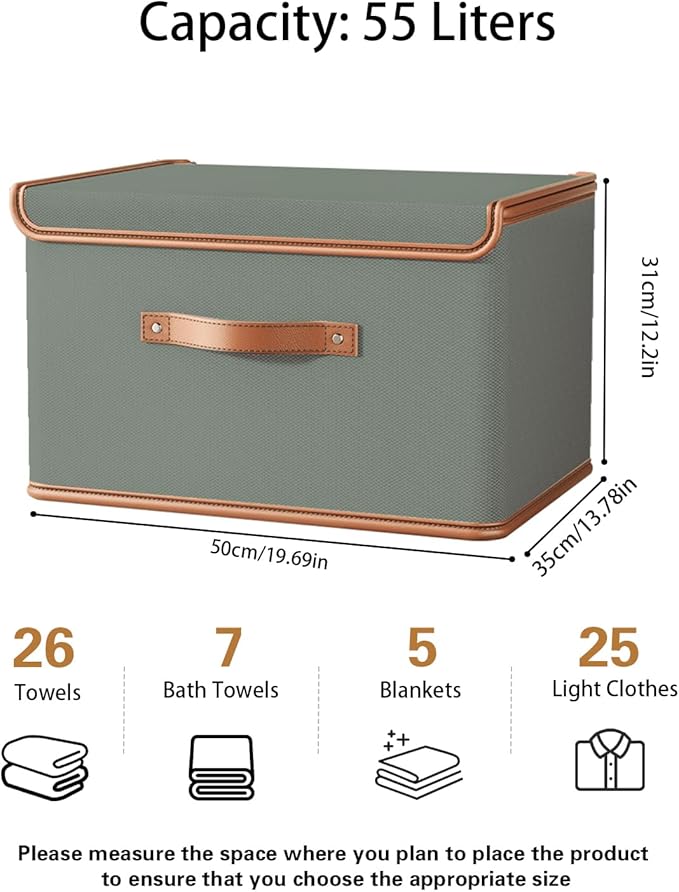 Tuza 4 Pack Storage Bins with Lids, Collapsible Closet Organizer Container, Fabric Organizer Box with Handles, Decorative Storage Boxes with Lids for Organizing Clothes, Blanket, Grey, Extra Large-NeatNest