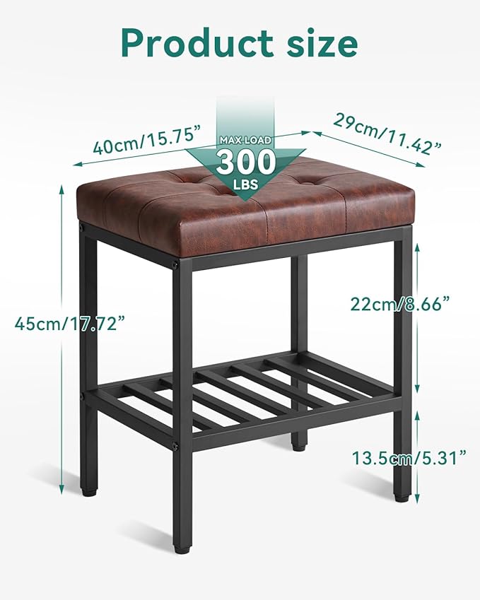 IBUYKE Rectangular Makeup Stool with Adjustable Feet and Storage Space, Footrest Chair, PU Vanity Seat, Multi-Use as Small Side Table or Ottoman, for Bedroom, Dark Brown WBD017Z