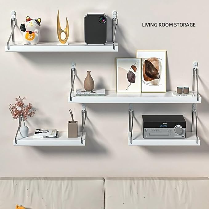 40cm *20cm, White Wood Floating Shelves, Deco Shelf for Bedroom, Bathroom Storage Shelves, Book Shelves for Living Room, Shelves for Wall Storage, Set of 3-NeatNest