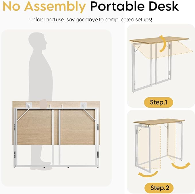 Folding Desk 40 Inch - Small Foldable Desk for Small Space Minimalist, Space Saving Collapsible Compact Desk Portable Table for Craft, Writing, Study and Work (No Assembly Required)-NeatNest