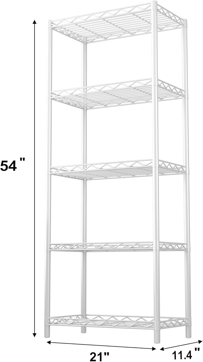 HOMEFORT 5-Tier Wire Shelving 5 Shelves Unit Metal Storage Rack Durable Organizer Perfect for Pantry Closet Kitchen Laundry Organization in White,21”Wx14”Dx61”H