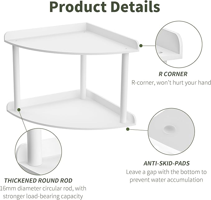 2 Tier Acrylic Corner Shelf Organizer Storage 9.5x9.5x8 Inch, White Countertop Corner Shelf for Bathroom, Kitchen, Bedroom, Office, Study Room-NeatNest