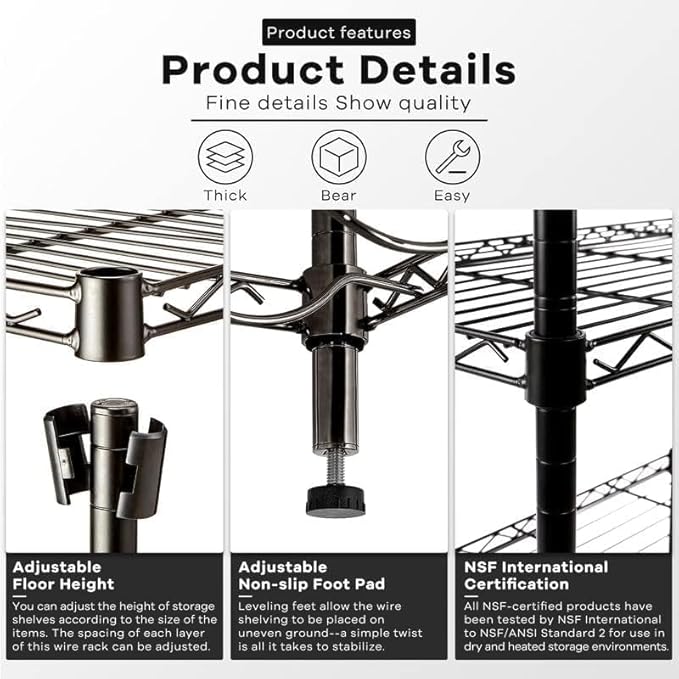 4-Tier Storage Shelves Adjustable,Wire Shelving Heavy Duty Storage Rack Metal Shelf Organizer Wire Rack Shelf for Pantry Garage Kitchen 36" D x14 W x 54" H -Black-NeatNest