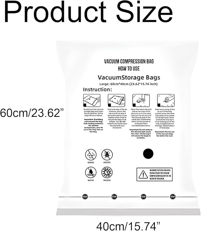 8 Small Vacuum Storage Seal Bags, Space Saver Bags with Travel Hand Pump, Compression Airtight Sealer Bags for Clothes, Bedding, Pillows, Comforters, Blankets-NeatNest