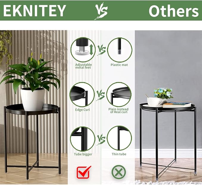 EKNITEY Small Side End Table - Metal Side Table Waterproof Small Sofa Coffee Side Tables Bedroom Indoor Outdoor with Removable Tray for Living Room Bedroom Balcony and Office-NeatNest