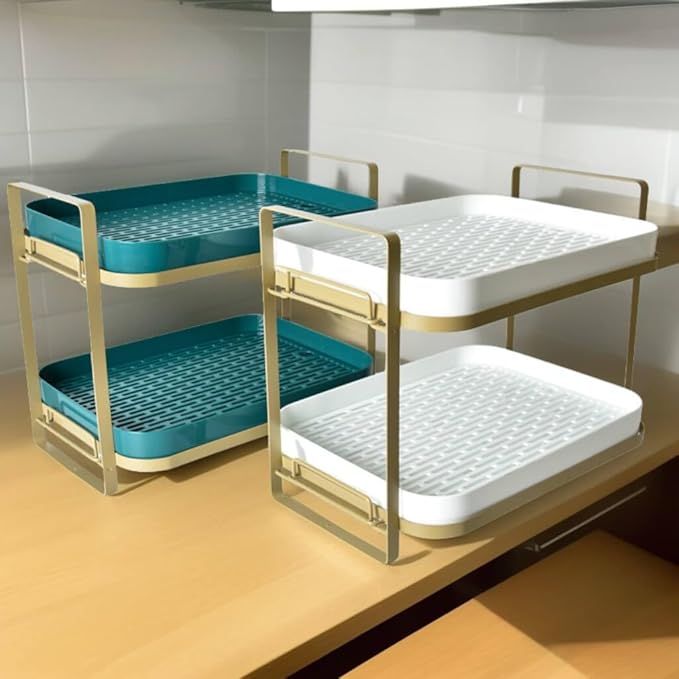 Cup Drying Rack Stand 2 Tier Organizer Countertop Station Shelf Strong Carbon Steel Multi-Functional Storage Organizer for Home Office Kitchen Coffee Cups, Mugs, Glass Cups Etc Green-NeatNest