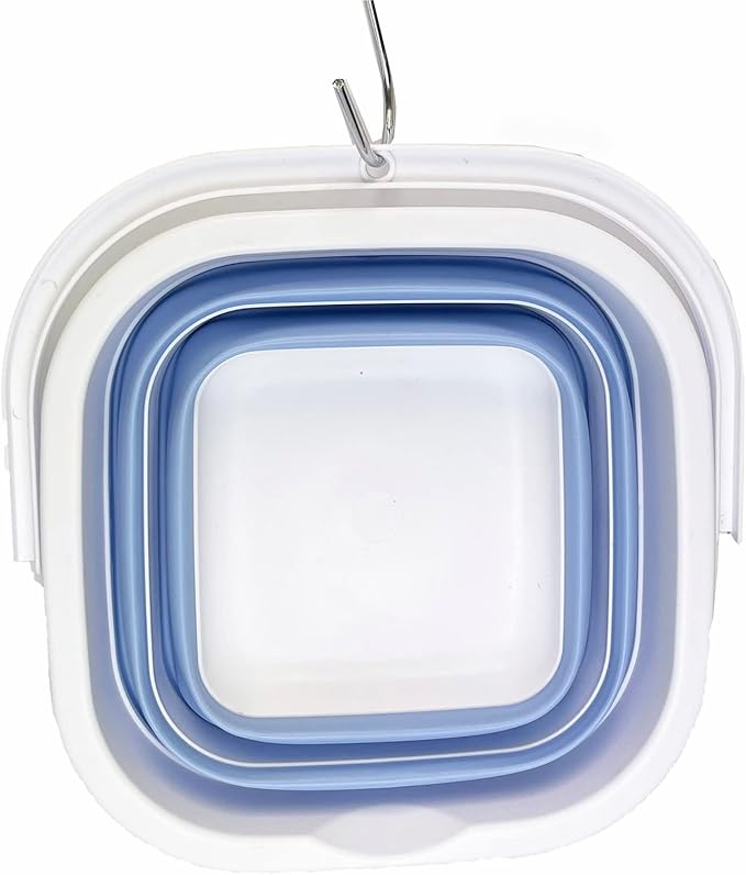 SAMMART Collapsible Rectangular Cleaning Bucket 5L (1.3 Gallon)- Foldable Camping Beach Sand Water Pot Pail- Portable Space Saving Tub for Household, Outdoor Car Washing (White/Baby Blue)-NeatNest