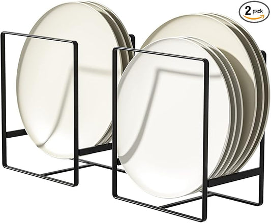 2 Pack Large Plate Holders Organizers Upright Cabinet Dish Drying Racks Metal Plate Dish Organizers Racks Stands for Countertop and Cupboard 7.87in. x 6.29in. x 4.52in. Black