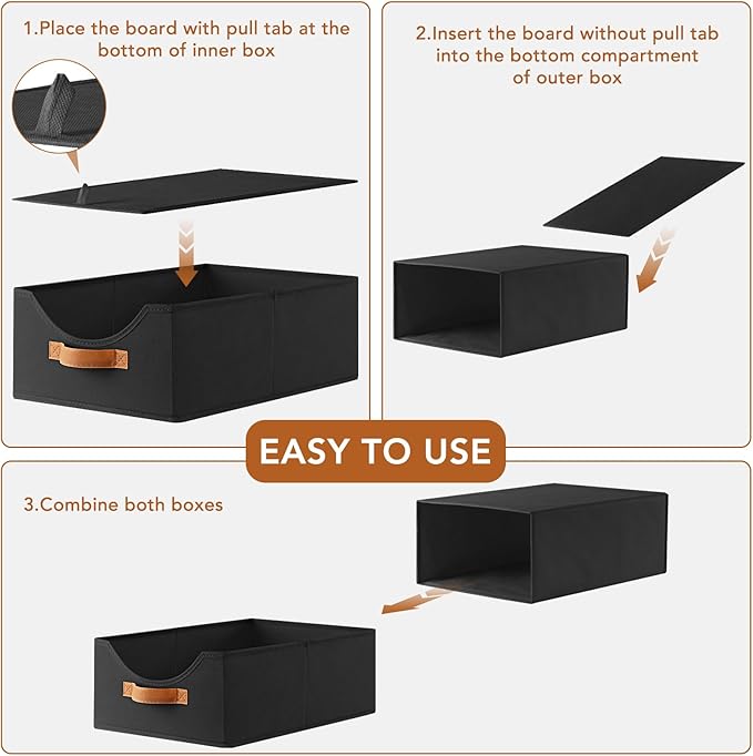 4 Pcs Closet Drawers and Large Size Clothes Storage Bins Push-Out Storage Stackable Shelf Drawers with See-Through Window Closet Organizers for Bedroom, Living Room, Under Bed, Black-NeatNest