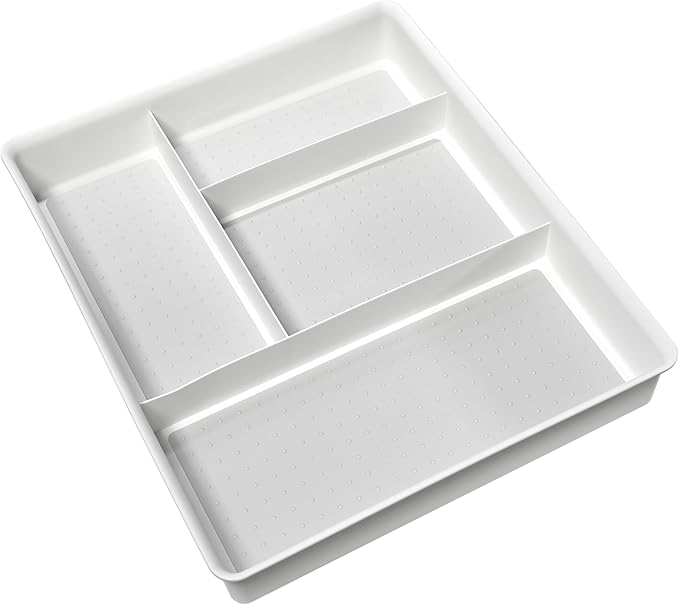 Madesmart Classic 4-Compartment Drawer Organizer Gadget Tray, Plastic Multipurpose Storage Bin for Drawers, White-NeatNest
