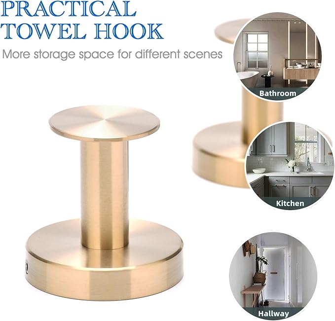 NEWRAIN Towel Hooks, 4 Pack Towel Holder for Bathroom Wall, Cabinet Closet Door, Kitchen, Bedroom, Hotel - Modern Design Effortless Mounting Towel Hangers, Robe Hook Brushed Gold