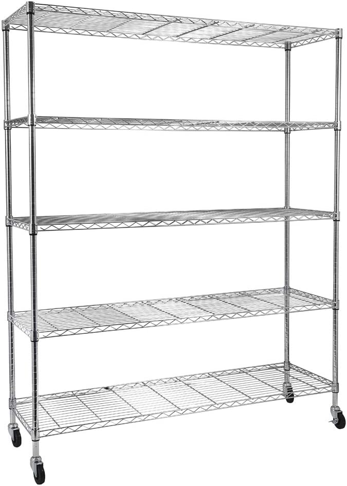5 Tier Adjustable Storage Shelf Metal Storage Rack Wire Shelving Unit Storage Shelves for Pantry Closet Kitchen Laundry Bathroom (Silver5-5-Tier)