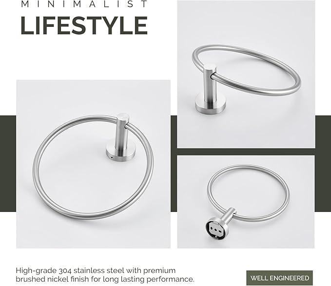 Towel Ring Brushed Nickel, Angle Simple SUS304 Stainless Steel Bathroom Sink Towel Holder Wall Mounted, Round Hand Towel Rack