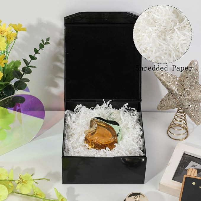 6 Pcs Small Black Gift Box 6x6x3 Inch Magnetic Gift Box Small Magnetic Box with Crinkle Paper Black Small Gift Box with Shredded Paper Luxury Gift Boxes with Lids for Presents-NeatNest