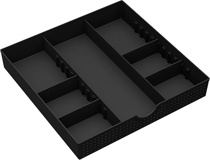 CAXXA 3 Slot Drawer Organizer with 4 Adjustable Dividers - Junk Drawer Storage for Makeup & Vanity, Office Desk Supplies and Accessories (BLACK, 1 PACK)-NeatNest
