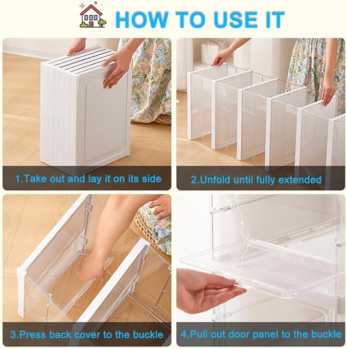 Foldable Shoe Rack Clear Collapsible Storage Box Size up to 16, Free Standing Bins Stackable Plastic with Lids Organizing Dustproof 6-Tiers-NeatNest