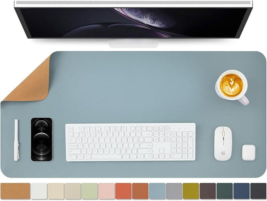 Cork Desk Mat - Dual-Sided Desk Pad for Office and Home - Desk Organization and Accessories - Ideal for Large Mouse Pad and Desk Mats on Top of Desks(Light Blue,90cmx 43cm)-NeatNest