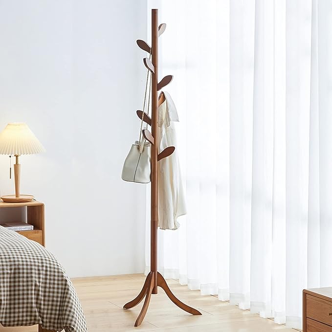 Coat Rack Freestanding Coat Tree Rack with 8 Leaf Hooks, 3-Size Height Adjustable for Adults and Younger, Clothes Hanger Stand for Jacket, Hat, Entryway, Hallway, Corner, Bedroom (Vintage Brown)-NeatNest