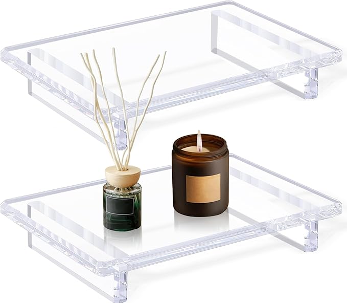 2 Pack Acrylic soap Dish Tray for Bathroom Counter and Kitchen - Waterproof Countertop Organizer for Soap Dish, Vanity, Plants, Candles (2, Large-9 x 5.9 x 1.5 inch)