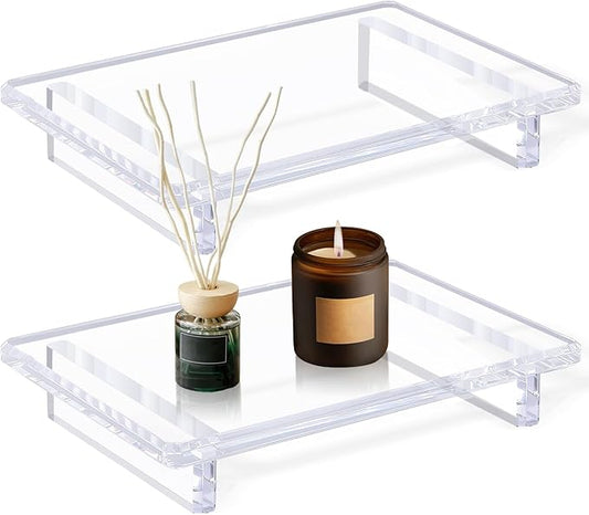 2 Pack Acrylic soap Dish Tray for Bathroom Counter and Kitchen - Waterproof Countertop Organizer for Soap Dish, Vanity, Plants, Candles (2, Large-9 x 5.9 x 1.5 inch)