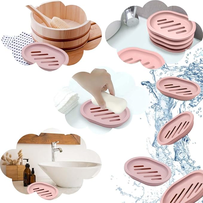 4Pcs Double-Layer Bar Soap Holder for Shower Soap Dish with Drain Soap Saver Box Container Plastic Soap Dish for Bathroom Counter,Kitchen,Toilet (Pink)-NeatNest