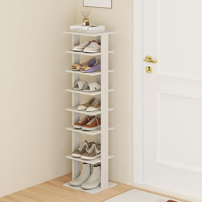 Tangkula 8-Tier Vertical Shoe Rack, Space-Saving Corner Shoe Organizer for 7 Pairs, Narrow Shoe Storage for Entryway, Front Door, or Closet-NeatNest