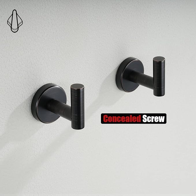 JQK Bathroom Towel Hook Oil Rubbed Bronze, 304 Stainless Steel 0.8mm Coat Robe Clothes Hook for Bathroom Kitchen Garage Wall Mounted (Pack of 2), TH100-ORB-P2-NeatNest