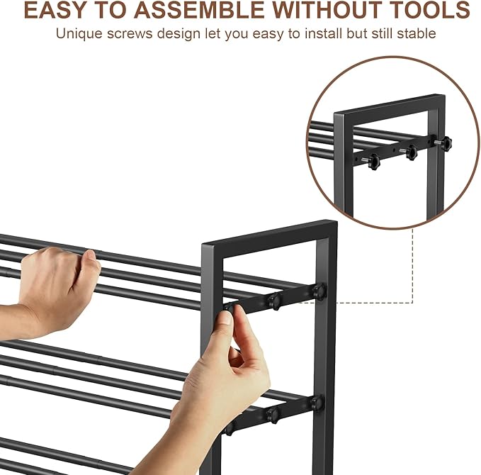 3-Tier Expandable Shoe Rack,Adjustable Shoe Shelf Storage Organizer Heavy Duty Metal Free Standing Shoe Rack for Entryway Closet Doorway (Black)-NeatNest