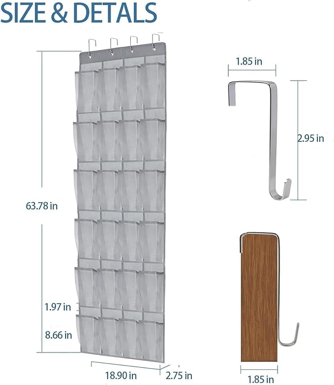 Over the Door Shoe Organizer Shoe Rack for Door Hanging Shoe Organizer (Grey, 24 pockets)-NeatNest