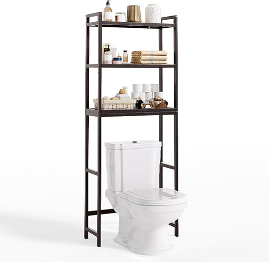 Gizoon Over The Toilet Storage, 3 Tier Bamboo Bathroom Organizer with Adjustable Shelf, Freestanding Above Toilet Stand, Bathroom Storage Shelf Rack