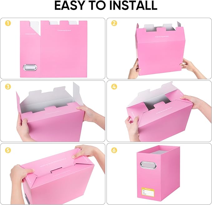 BALEINE File Organizer Box, Cardboard File Folder Organizer with Handle for Letter Size, Portable Collapsible Hanging Filing Box for Home Office Document Storage (2 Pack, Pink)-NeatNest