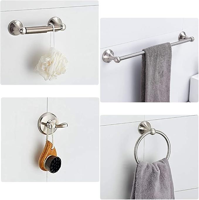 8 Piece Bathroom Accessory Set(Adjustable Towel Bar, Towel Ring, Toilet Paper Holder,Towel Hook), Wall Mounted Bathroom Hardware Accessories Set,Brushed Nickel